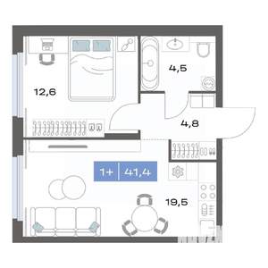 1-к квартира, строящийся дом, 41м2, 1/17 этаж
