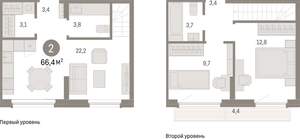 2-к квартира, вторичка, 66м2, 8/9 этаж