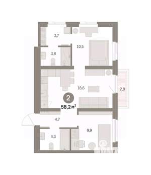 2-к квартира, вторичка, 58м2, 4/9 этаж