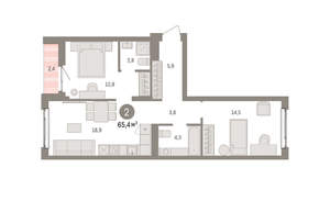 2-к квартира, вторичка, 65м2, 3/25 этаж