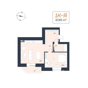 1-к квартира, вторичка, 68м2, 9/17 этаж