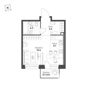 Студия квартира, вторичка, 33м2, 7/16 этаж