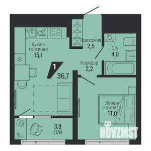 1-к квартира, вторичка, 37м2, 15/31 этаж