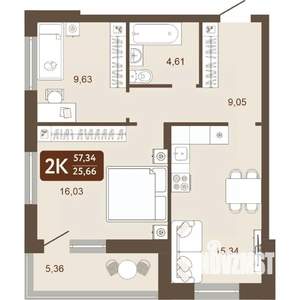 2-к квартира, вторичка, 57м2, 24/24 этаж
