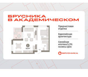 1-к квартира, вторичка, 54м2, 9/9 этаж