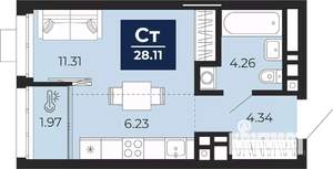 Студия квартира, вторичка, 27м2, 2/16 этаж