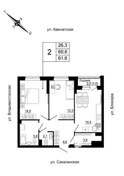 2-к квартира, строящийся дом, 62м2, 15/24 этаж