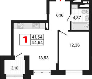 1-к квартира, вторичка, 45м2, 9/25 этаж