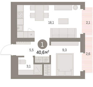 1-к квартира, вторичка, 42м2, 2/9 этаж