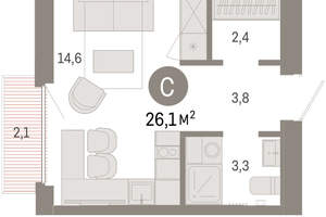 Студия квартира, вторичка, 26м2, 4/9 этаж
