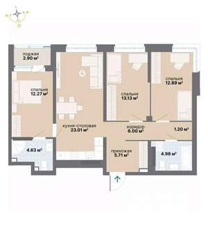 3-к квартира, вторичка, 87м2, 9/26 этаж