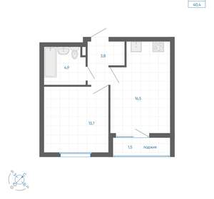 1-к квартира, вторичка, 40м2, 18/32 этаж