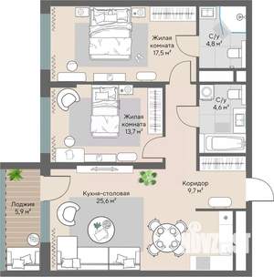 2-к квартира, строящийся дом, 78м2, 3/28 этаж