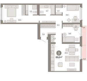 3-к квартира, вторичка, 90м2, 9/9 этаж