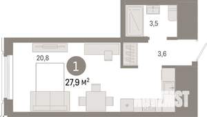 Студия квартира, вторичка, 28м2, 9/24 этаж