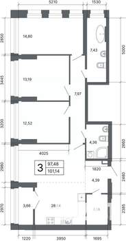 3-к квартира, сданный дом, 100м2, 3/24 этаж