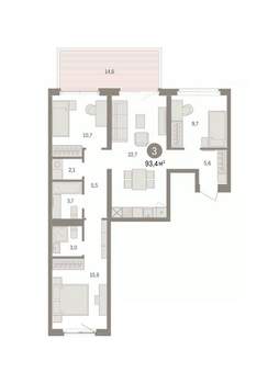 3-к квартира, вторичка, 93м2, 2/7 этаж