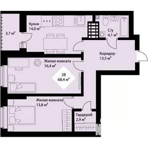 2-к квартира, вторичка, 67м2, 24/25 этаж