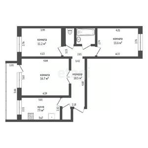3-к квартира, вторичка, 66м2, 5/10 этаж