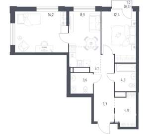 2-к квартира, вторичка, 64м2, 18/24 этаж