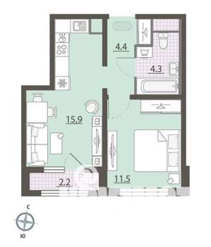 1-к квартира, вторичка, 37м2, 7/25 этаж