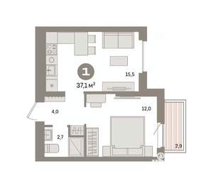 1-к квартира, вторичка, 37м2, 5/9 этаж