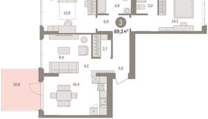 3-к квартира, вторичка, 89м2, 2/25 этаж