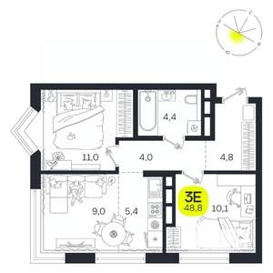 3-к квартира, вторичка, 49м2, 23/27 этаж