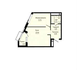 1-к квартира, вторичка, 46м2, 25/31 этаж