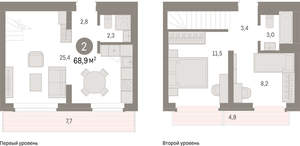 2-к квартира, вторичка, 69м2, 8/9 этаж