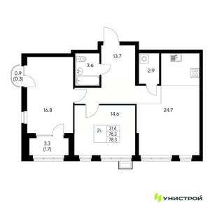 2-к квартира, вторичка, 78м2, 20/31 этаж
