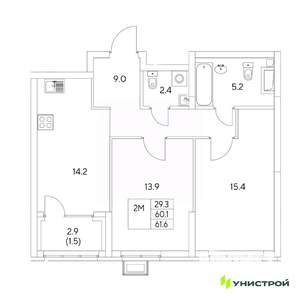 2-к квартира, вторичка, 62м2, 9/31 этаж
