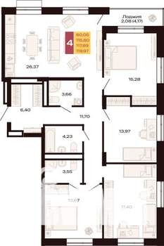 4-к квартира, вторичка, 120м2, 5/9 этаж