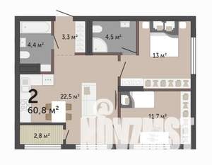 2-к квартира, строящийся дом, 61м2, 2/17 этаж