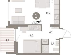 1-к квартира, вторичка, 39м2, 3/9 этаж