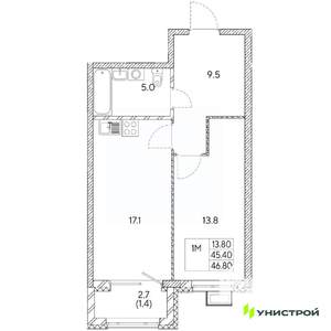 1-к квартира, вторичка, 47м2, 23/31 этаж