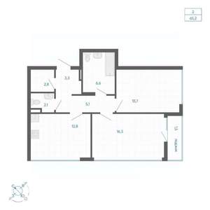 2-к квартира, вторичка, 65м2, 4/10 этаж