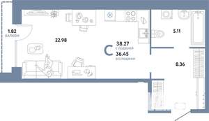 Студия квартира, строящийся дом, 38м2, 6/24 этаж