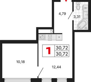 1-к квартира, вторичка, 31м2, 13/25 этаж