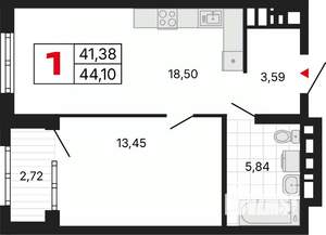 1-к квартира, вторичка, 44м2, 22/30 этаж