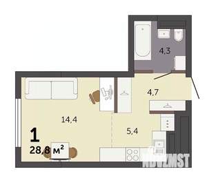 Студия квартира, строящийся дом, 29м2, 4/32 этаж