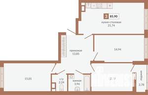 3-к квартира, вторичка, 86м2, 4/23 этаж