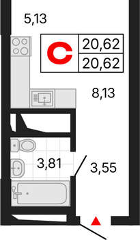 Студия квартира, вторичка, 21м2, 21/25 этаж