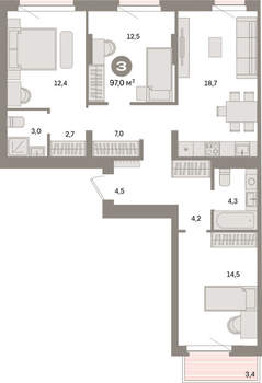 3-к квартира, вторичка, 97м2, 4/16 этаж