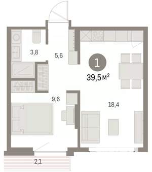 1-к квартира, вторичка, 39м2, 6/8 этаж