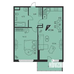 2-к квартира, вторичка, 48м2, 2/25 этаж