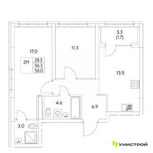 2-к квартира, вторичка, 58м2, 9/31 этаж