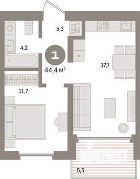 1-к квартира, вторичка, 44м2, 11/24 этаж