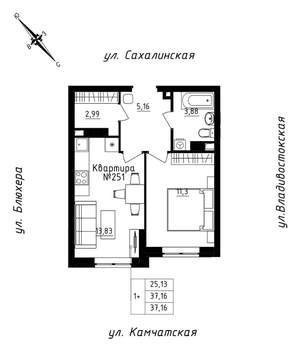 1-к квартира, строящийся дом, 37м2, 21/25 этаж
