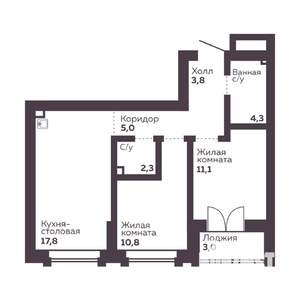 2-к квартира, вторичка, 55м2, 10/30 этаж